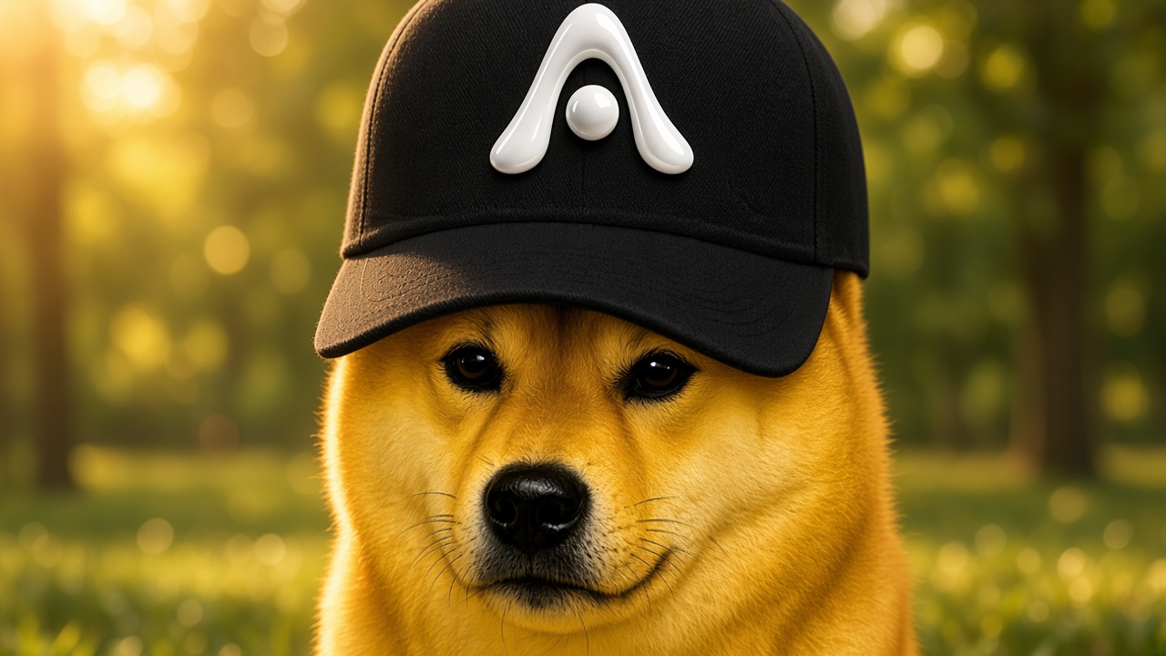 Close-up of Anima Inu in a black cap with the white A mark